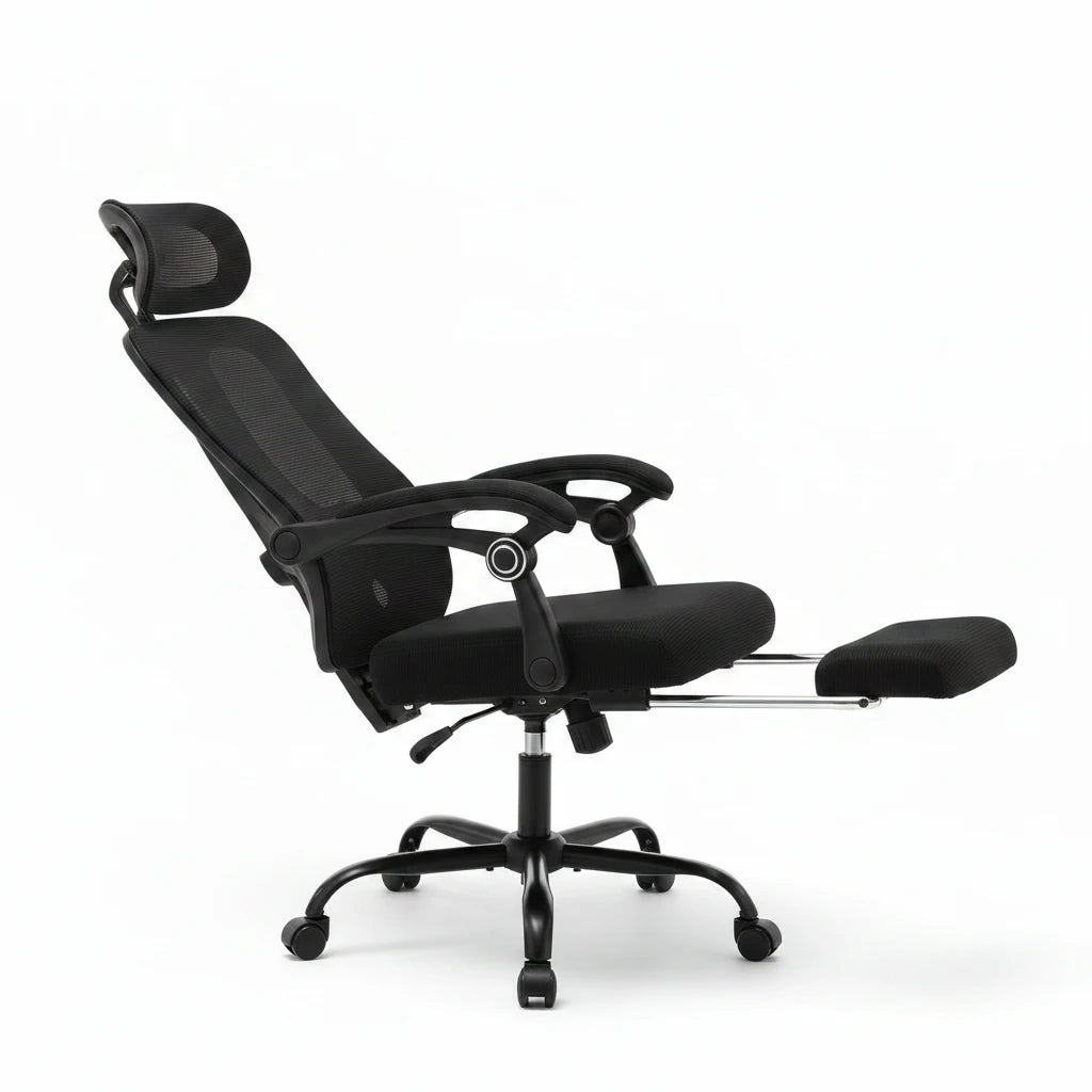 Chaise ergonomique inclinable | accoudoirs et appuie-tête ajustables, soutien dorsal renforcé