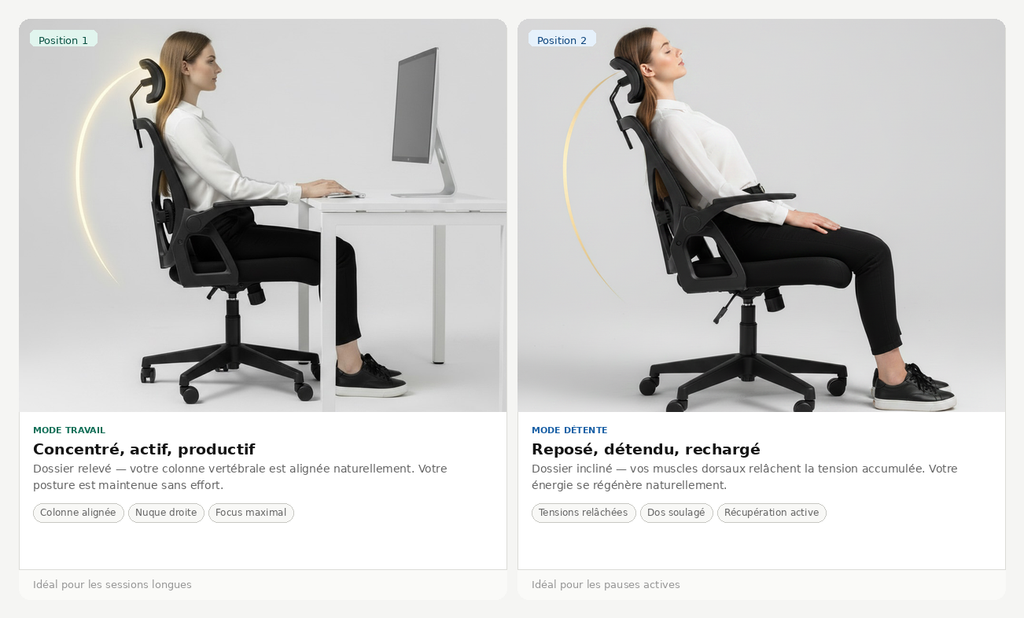 Chaise ergonomique - Appuie-tête, Accoudoirs & Soutien Lombaire Réglables