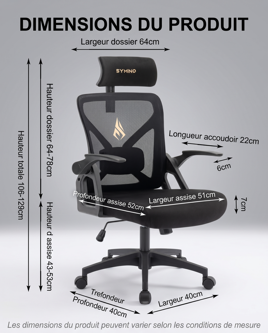 Chaise ergonomique - Appuie-tête, Accoudoirs & Soutien Lombaire Réglables