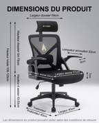 Chaise ergonomique - Appuie-tête, Accoudoirs & Soutien Lombaire Réglables