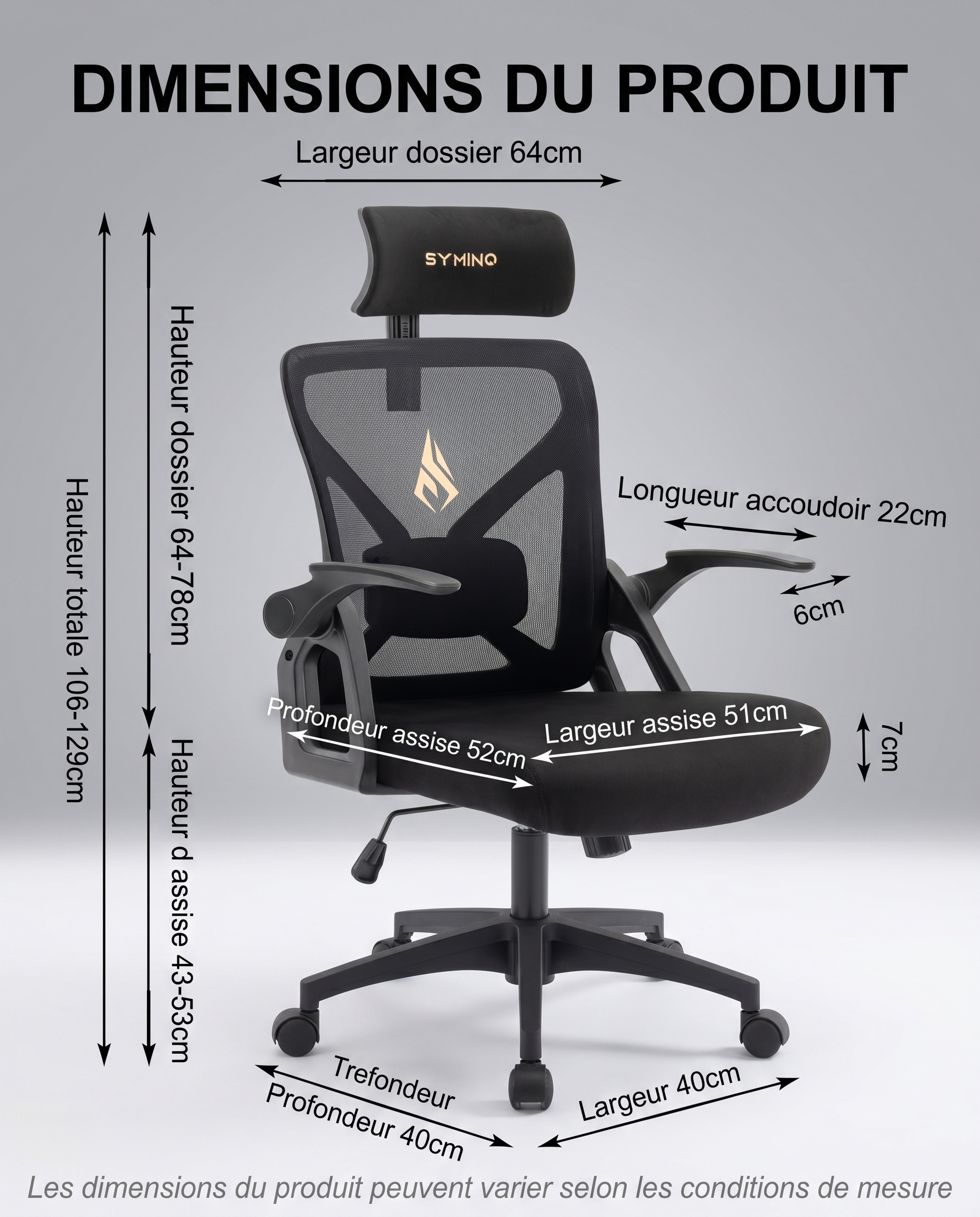 Chaise ergonomique - Appuie-tête, Accoudoirs & Soutien Lombaire Réglables