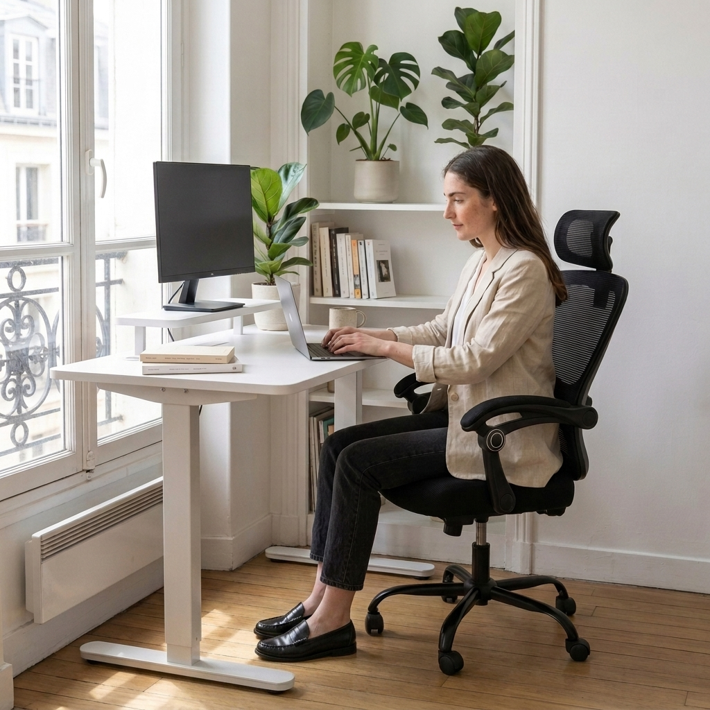 Chaise ergonomique inclinable | accoudoirs et appuie-tête ajustables, soutien dorsal renforcé